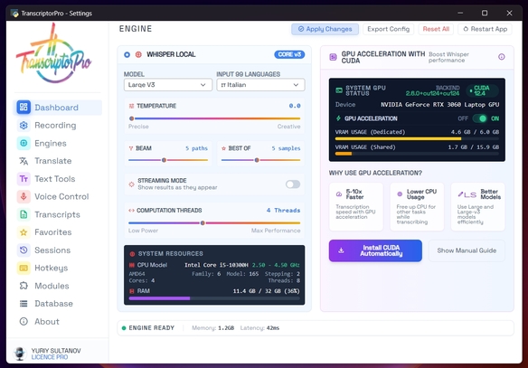 TranscriptorPro Interface